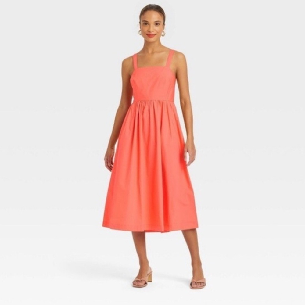 Coral Sleeveless Midi Dress